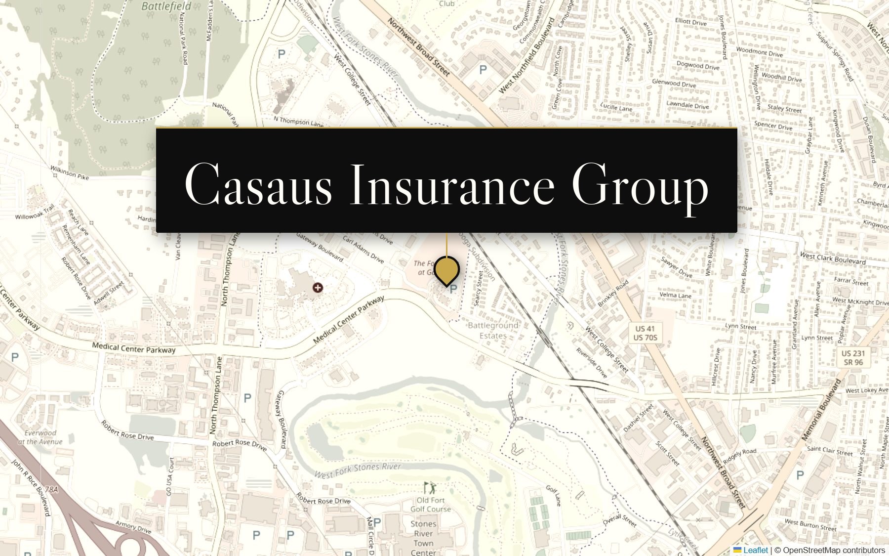 Map showing the Casaus Insurance Group office on Medical Center Parkway in Murfreesboro
